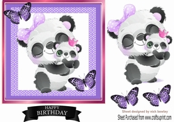 Cute panda with baby in purple gingham 7x7 frame