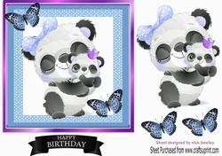 Cute panda with baby in blue gingham 7x7 frame