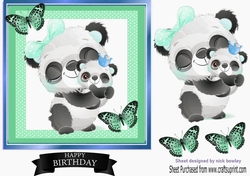 Cute panda with baby in green gingham 7x7 frame