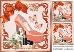 Pretty peach shoe with butterflies and peach bow 8x8