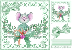Cute christmas mouse in green swirl 8x8 frame