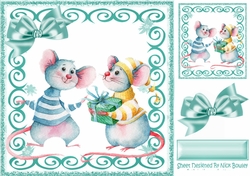 Cute christmas mice in turq swirl 8x8 frame