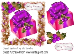Lovely Christmas present in holly frame 7x7 (purple)