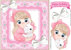Cute little girl with bunny in pink lace 8x8 frame