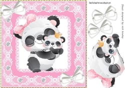 Cute panda with baby in pink lace 8x8 frame