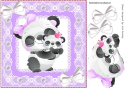 Cute panda with baby in lilac lace 8x8 frame