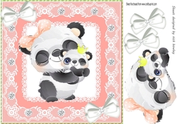 Cute  panda with baby in peach lace 8x8 frame