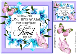 Blessed friend verse! in pretty turq/purple lily frame with butterflies 8x8