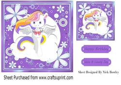Rainbow unicorn in purple floral 7x7 frame