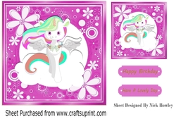 Rainbow unicorn in pink floral 7x7 frame