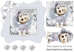 Cute pooch in silver polkadot 7x7 frame with bow