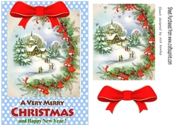 Pretty christmas scene in A5 photo frame with blue polkadot