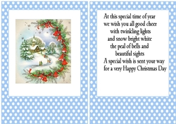 Pretty christmas scene in A5 card front/insert with blue polkadot