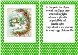 Pretty christmas scene in A5 card front/insert with green polkadot