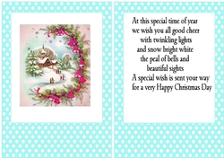Pretty christmas scene in A5 card front/insert with turq polkadot