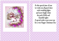 Pretty christmas scene in A5 card front/insert with lilac polkadot