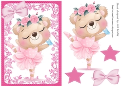 Teddy Ballerina with pink bow in ornate A5