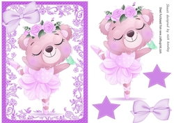 Teddy Ballerina with lilac bow in ornate A5