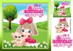 cute little girl in pink with teddy in the meadow 8x8