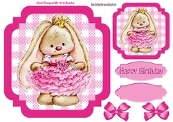 Cute bunny in pink ballerina dress with bows 7x7