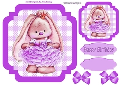 Cute bunny in lilac ballerina dress with bows 7x7
