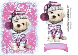 Cute puppy in pink christmas knitted hat A5
