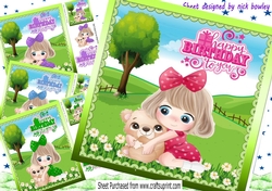  4 cute little girs with teddies in the meadow card fronts 8x8 mini kit