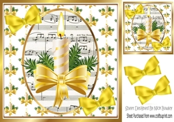 Christmas topper of candle & bow with music and bows 8x8