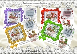 4 christmas mice in teacups, in polkadot frames card fronts mini kit (set 1)