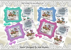 4 christmas mice in teacups, in polkadot frames card fronts mini kit (set 2)