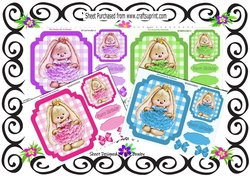  4 Cute bunnies in ballerina dresses with bows card fronts 7x7 mini kit