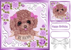 Sweet puppy with bows and lilac roses 8x8