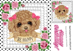 Sweet puppy with pink roses and black polkadot 8x8