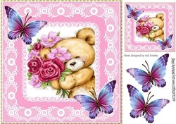 Cute bear with flowers in pink lace 8x8 frame
