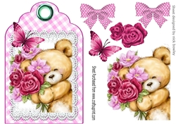 cute bear on pink gingham tag