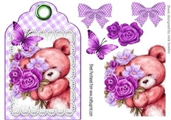 cute bear on purple gingham tag