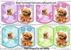 4 Cute little bears with bows on lace bracket cards mini kit