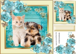 pretty floral frame with puppy and kitten 8x8