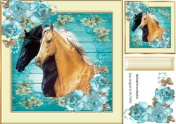 pretty floral frame with horses 8x8