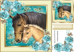 pretty floral frame with horse and foal 8x8