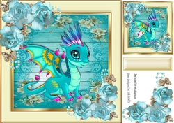 pretty floral frame with cute turq dragon 8x8