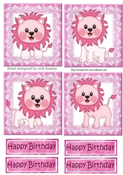 4 cute little pink lions on lace toppers