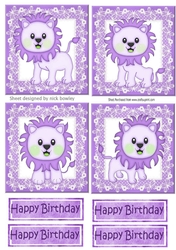 4 Cute litte purple lions on lace toppers