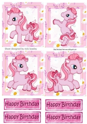 4 Cute pink little ponies in daisy frame toppers