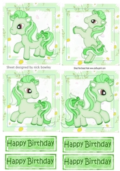 4 Cute green little ponies in daisy frame toppers