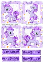4 Cute purple little ponies in daisy frame toppers