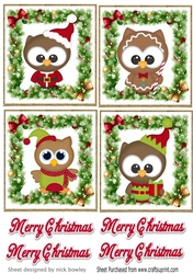 4 lovely christmas holly and bow toppers with owls