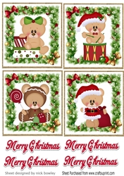 4 lovely christmas holly and bow toppers with teddys