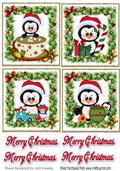 4 lovely christmas holly and bow toppers with penguins