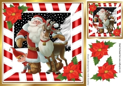 lovely santa with friends and poinsettias 8x8